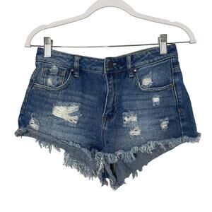 PacSun Bullhead High Rise Festival Short Cut off Denim Distressed Shorties‎ 25